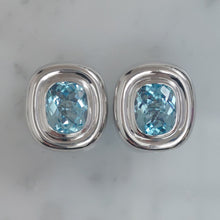 Load image into Gallery viewer, Chequerboard 7cts Aquamarine Vintage Clip Earrrings in 18ct White Gold
