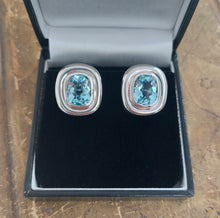 Load image into Gallery viewer, Chequerboard 7cts Aquamarine Vintage Clip Earrrings in 18ct White Gold
