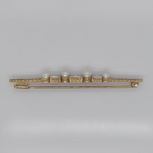 Load image into Gallery viewer, Early Art Deco Antique 1.10ct Old Cut Diamond and Pearl Bar Brooch
