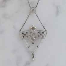 Load image into Gallery viewer, Early Art Deco Floral Pearl and Diamond Pendant Necklace
