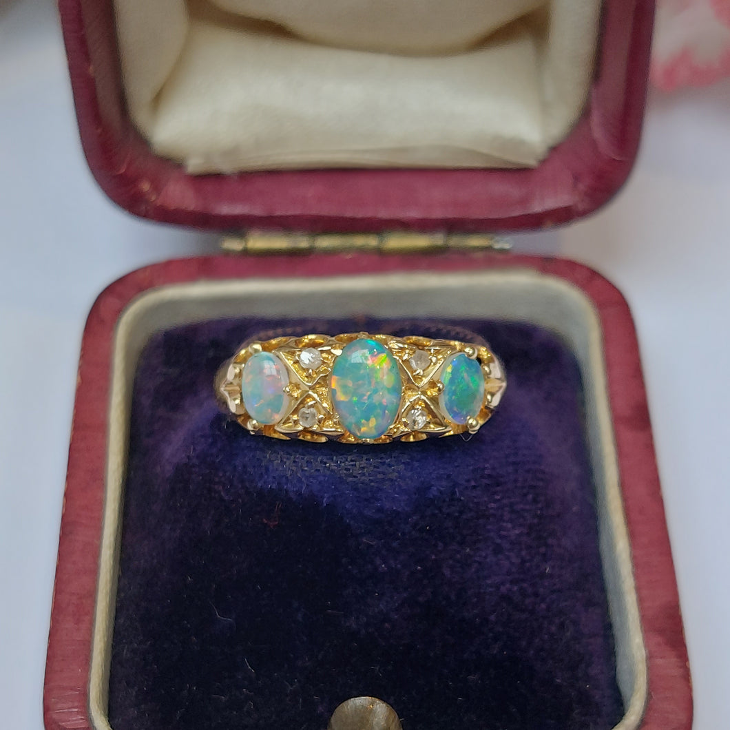 Edwardian Antique Opal and Rose Cut Diamond Ring