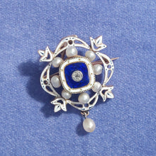 Load image into Gallery viewer, Holbeinesque Antique Pearl Enamel Diamond Pendant Brooch
