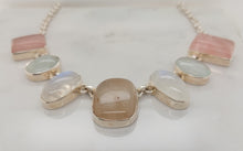 Load image into Gallery viewer, Moonstone Rose and Rutilated Quartz Sterling Silver Bib Necklace
