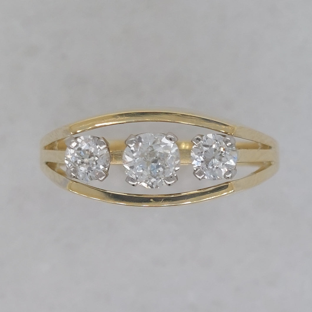 Retro 0.75ct Old Brilliant Cut Diamond Three Stone Ring