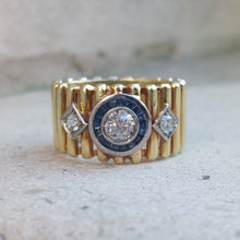 Load image into Gallery viewer, Retro 1ct Diamond and Sapphire Target Wide Band Ring
