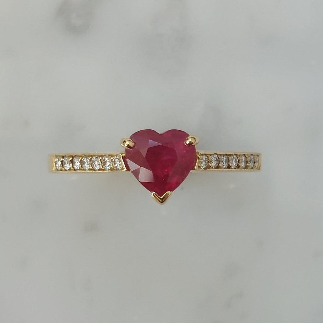 Ruby Heart Ring with Diamond Set Shoulders