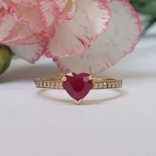 Load image into Gallery viewer, Ruby Heart Ring with Diamond Set Shoulders
