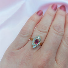 Load image into Gallery viewer, Ruby and Old Mine Cut Diamond Navette Cluster Antique Victorian Ring
