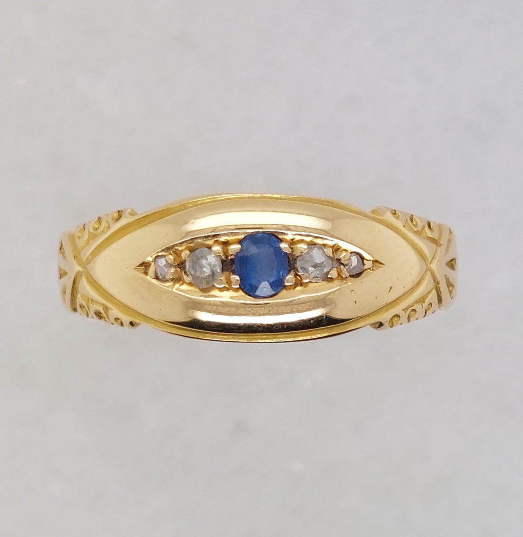 Sweet Antique Sapphire and Rose Cut Diamond 18ct Band Ring