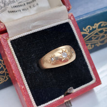 Load image into Gallery viewer, Victorian Antique 0.15ct Old Cut Diamond 18ct Gold Gypsy Set Three Stone Ring
