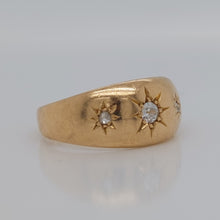 Load image into Gallery viewer, Victorian Antique 0.15ct Old Cut Diamond 18ct Gold Gypsy Set Three Stone Ring
