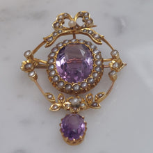 Load image into Gallery viewer, Victorian Antique Amethyst and Pearl Brooch Pendant
