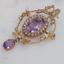 Load image into Gallery viewer, Victorian Antique Amethyst and Pearl Brooch Pendant
