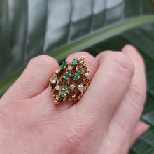 Load image into Gallery viewer, Vintage 1970s Emerald and Diamond Dress 9ct Gold Ring
