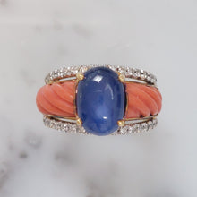 Load image into Gallery viewer, Vintage 4.85ct Star Sapphire Coral Diamond Band Ring

