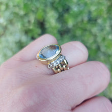Load image into Gallery viewer, Vintage Aquamarine and Diamond Flexi Band 18ct Gold Ring
