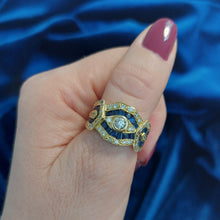 Load image into Gallery viewer, Vintage Art Deco Style Sapphire and Diamond Signet Ring
