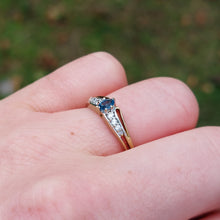 Load image into Gallery viewer, Vintage Blue Topaz and Cubic Zirconia Stacking 9ct Gold Ring
