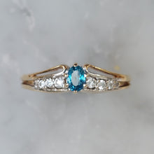 Load image into Gallery viewer, Vintage Blue Topaz and Cubic Zirconia Stacking 9ct Gold Ring
