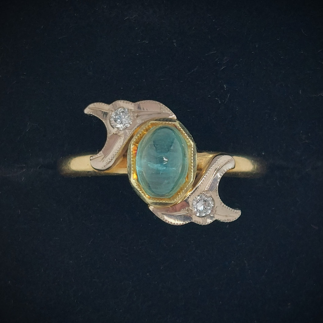 Vintage Cabochon 1.20ct Emerald and Diamond Set Leaf Ring
