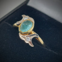 Load image into Gallery viewer, Vintage Cabochon 1.20ct Emerald and Diamond Set Leaf Ring
