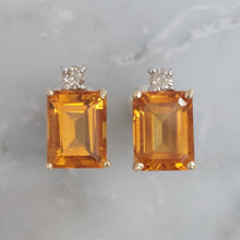 Load image into Gallery viewer, Vintage Citrine and Diamond 14ct Gold Stud Earrings
