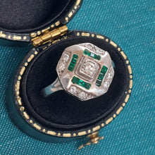 Load image into Gallery viewer, Vintage Emerald and Diamond Octagonal Cluster Ring
