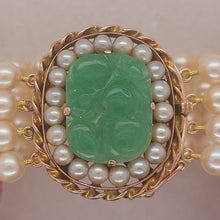 Load image into Gallery viewer, Vintage Jade and Pearl Four Row Bracelet
