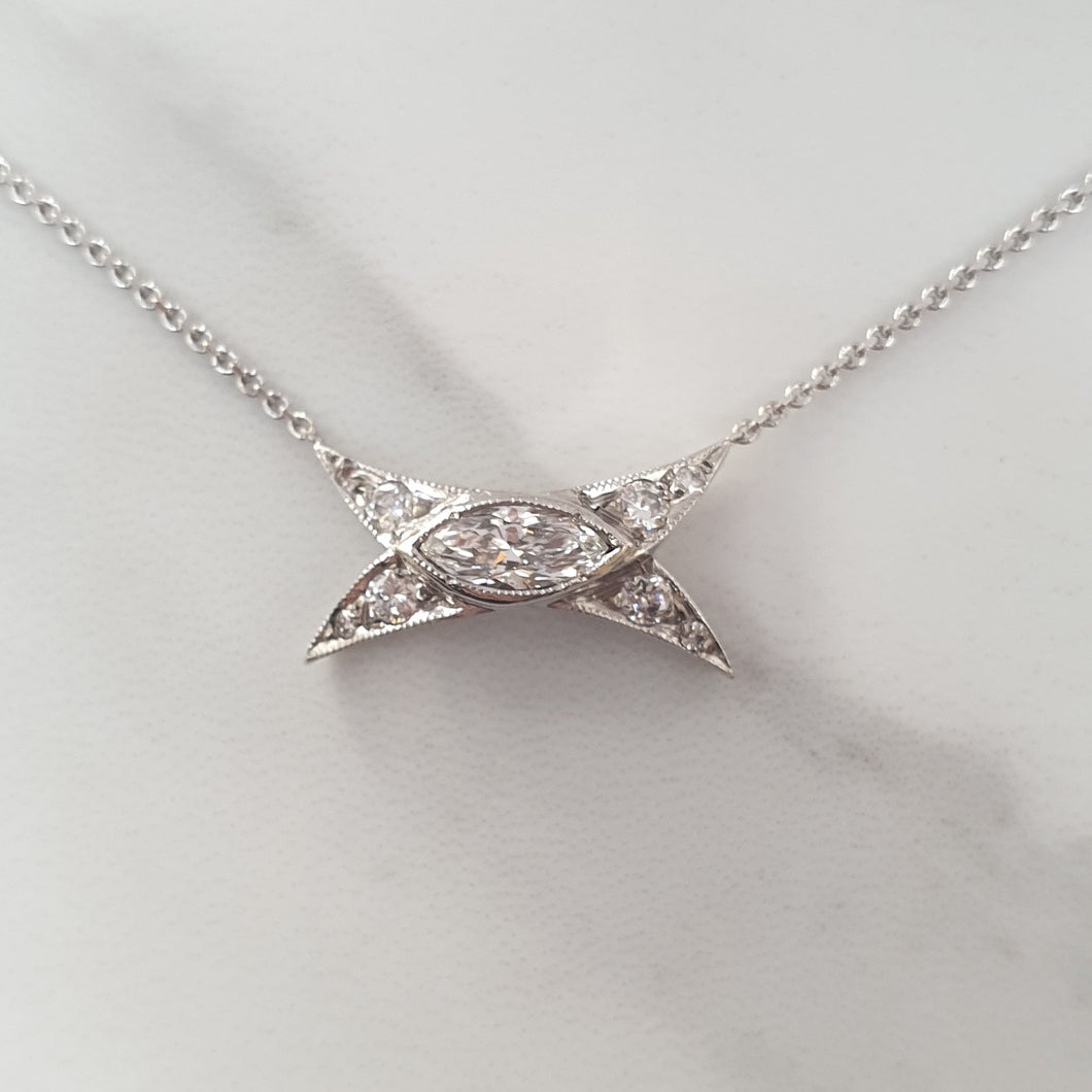 Vintage Marquise Diamond 'Kiss' Pendant Necklace