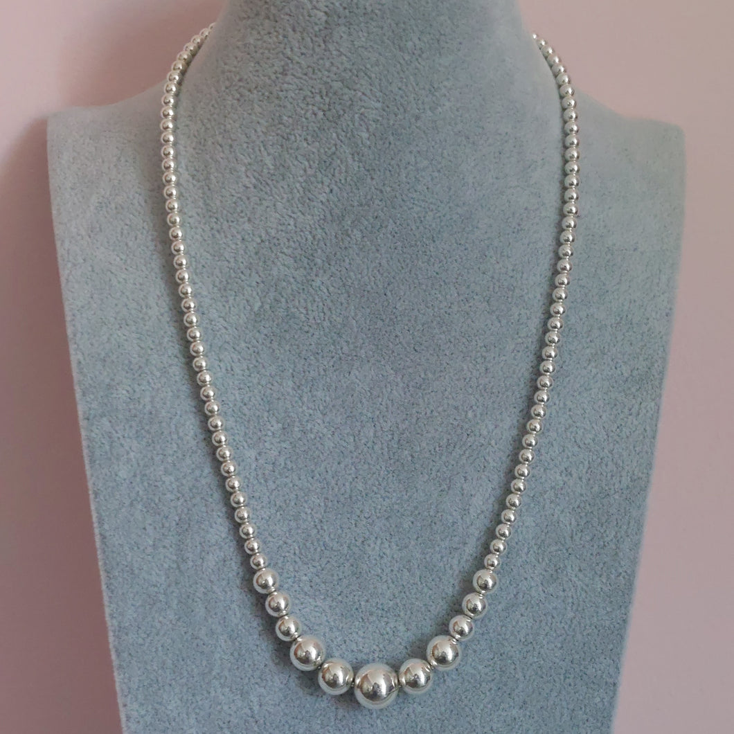Vintage Sterling Silver Graduated Ball Chain Necklace