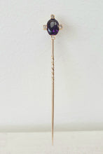 Load image into Gallery viewer, Antique Victorian Old Mine Cut Diamond Amethyst Gold Tie Pin
