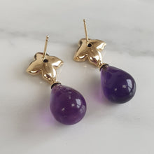 Load image into Gallery viewer, Amethyst 14ct Gold Flower Drop Earrings
