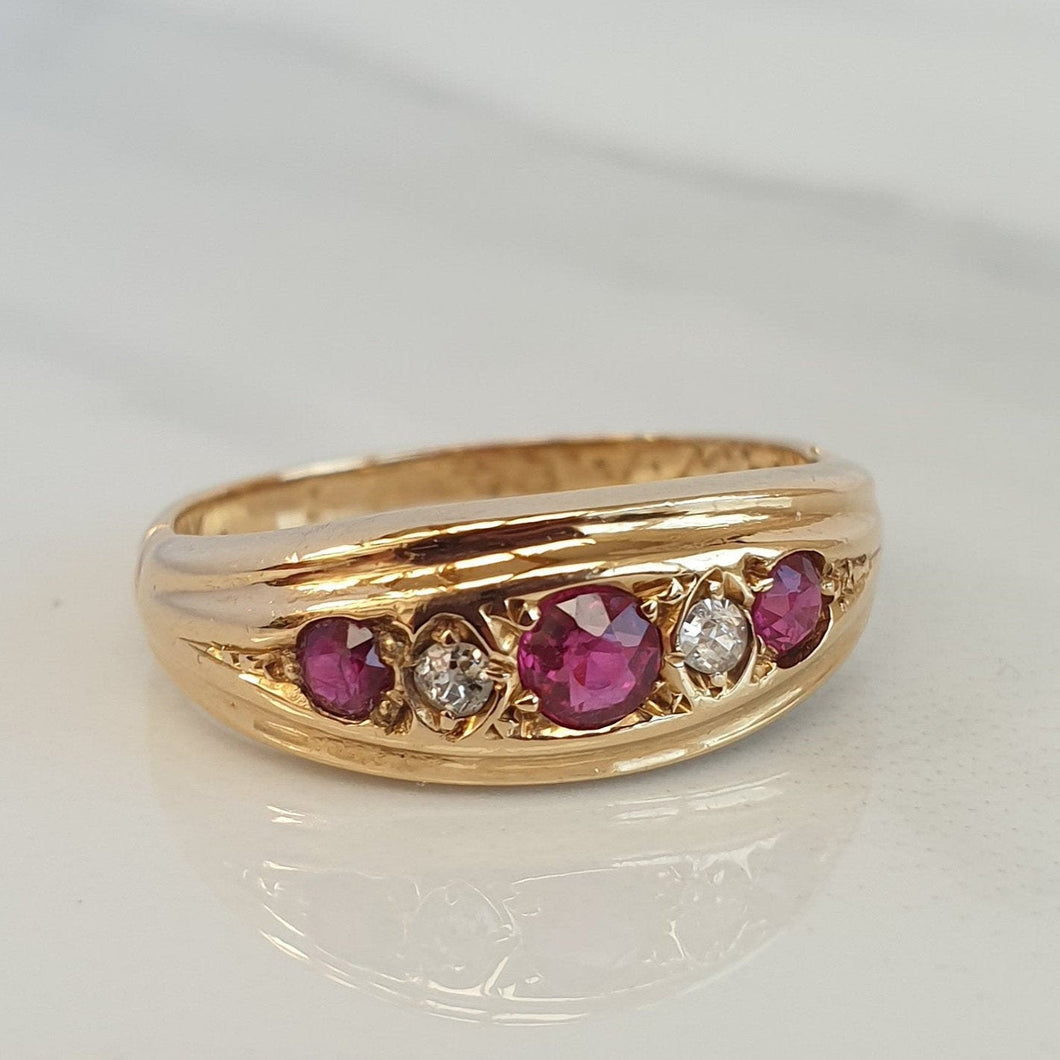 Art Deco Antique Ruby and Old Cut Diamond 18ct Gold Ring