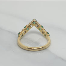 Load image into Gallery viewer, Vintage Emerald and Diamond Wishbone 18ct Gold Band Ring
