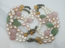 Load image into Gallery viewer, Rose Quartz, Chrysoprase, Citrine and Pearl Opera Rope Necklace

