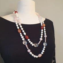 Load image into Gallery viewer, Rose Quartz, Carnelian and Pearl Opera Rope Necklace
