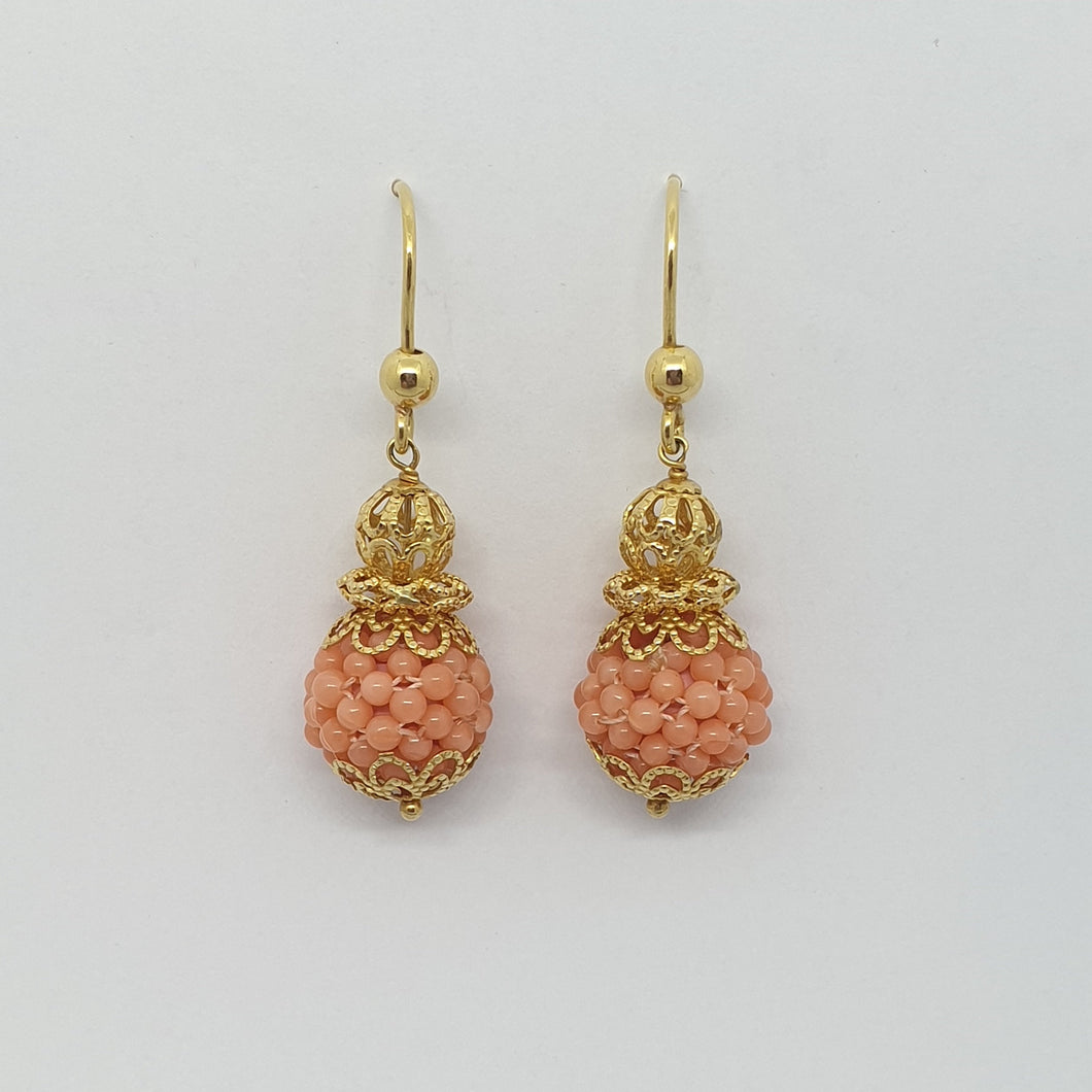 Vintage Angel Skin Coral 18ct Gold Drop Earrings