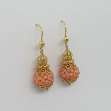 Load image into Gallery viewer, Vintage Angel Skin Coral 18ct Gold Drop Earrings

