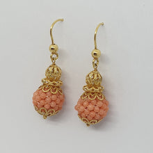 Load image into Gallery viewer, Vintage Angel Skin Coral 18ct Gold Drop Earrings
