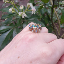 Load image into Gallery viewer, Opal Rose Cut Diamond Sapphire Enamel Vintage Gold Ring
