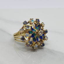Load image into Gallery viewer, Opal Rose Cut Diamond Sapphire Enamel Vintage Gold Ring
