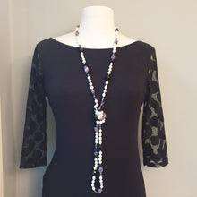Load image into Gallery viewer, Amethyst Pearl Onyx and Silver Bead Opera Rope Necklace
