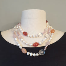 Load image into Gallery viewer, Rose Quartz, Carnelian and Pearl Opera Rope Necklace

