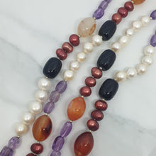 Load image into Gallery viewer, Amethyst, Carnelian, Onyx, Silver, White and Bronze Pearl Necklace
